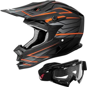 VCAN VX38 Adults ATV Motorcross Offroad Dirt Bike Motorcycle Downhill Helmet with Goggle DOT Approved (Medium, Matte Black Scramble line Orange)