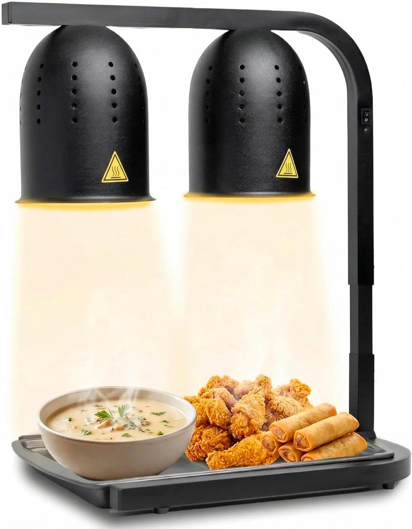 SYBO DL2112 Commercial Grade Food Heat Lamp, Portable Electric Food Warmer, 2-Bulb 500W with Free-Standing, Black