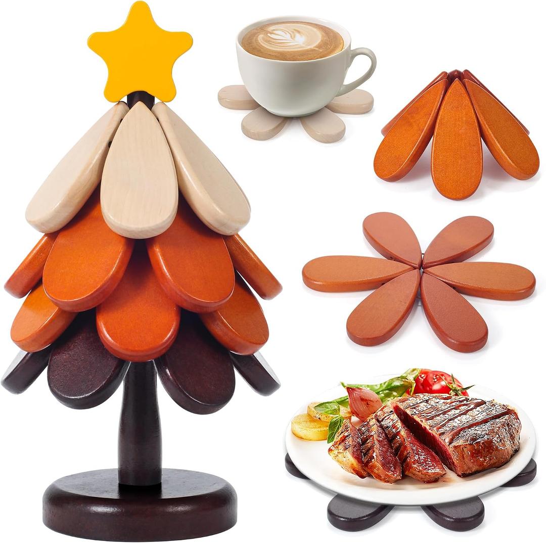 Wooden Trivet Tree for Hot Dishes, Tree Trivet Set for Hot Tableware, Wood Coasters for Kitchen Decor, Kitchen Essentials for New Home