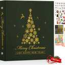 Lanpn Christmas Self Adhesive Photo Album Scrapbook, Linen Cover Christmas Tree Pattern DIY Sticky Magnetic Pages holds 4x6 5x7 A5 Picture for Xmas Holiday (Small-30 Sheets/60 Pages, Green)