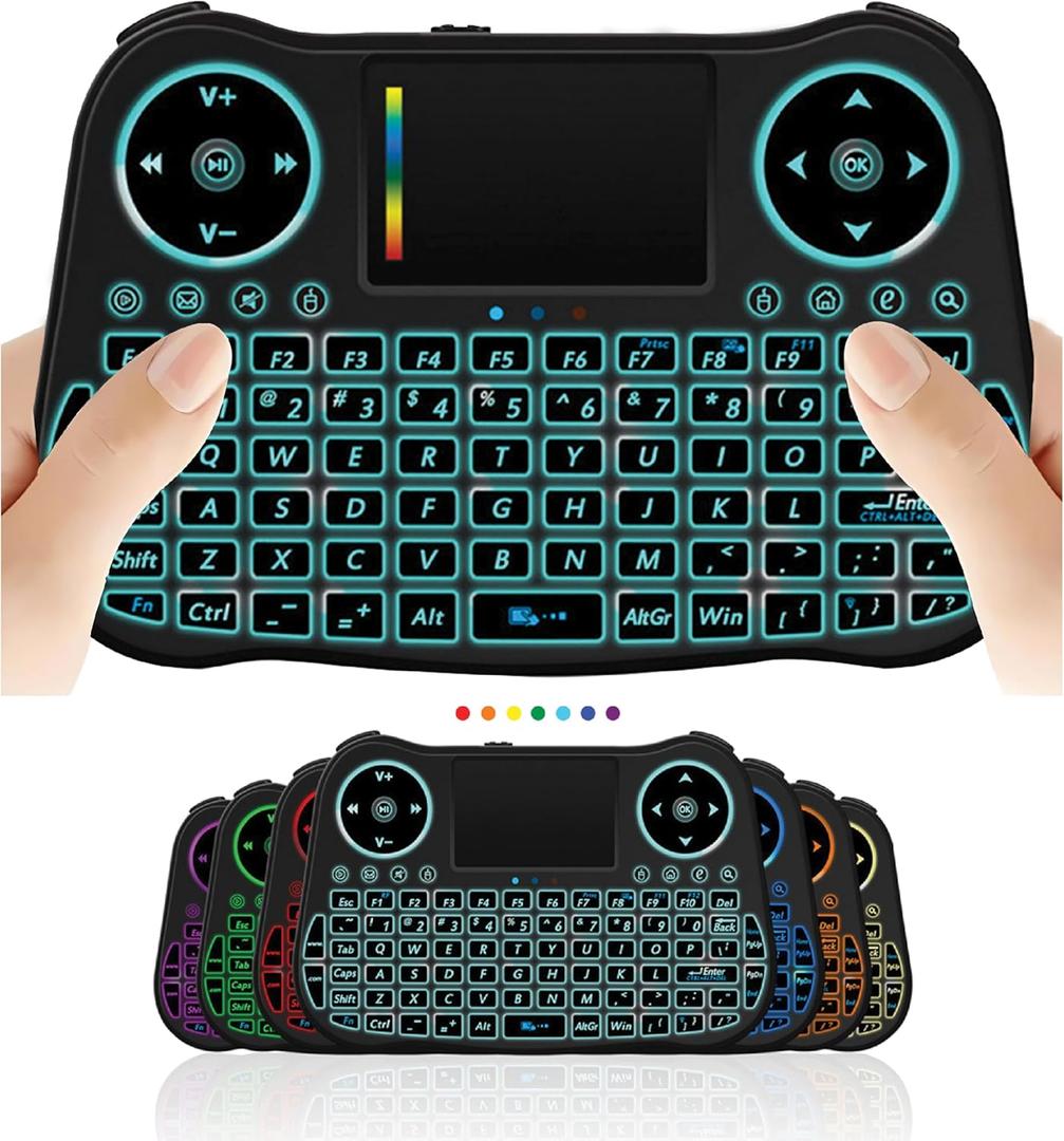 Wireless Mini Handheld Smart TV Remote Keyboard Touchpad Mouse Combo Controller For Android TV Box, Smart TV, X-Box, MacOS, PC Computer Window 10 11, Raspberry Pi 2,RGB Backlit (Not Support Bluetooth)