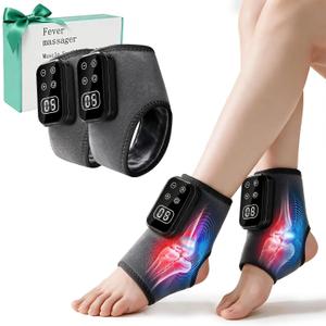 Foot Renew Massager for Neuropathy,4-in-1 Cordless & Portable Foot and Ankle Massager for Heel Warming Heating Pad Heated Brace Wrap with 5 Vibration Modes,4 Heat Levels,Portable for Home,2pcs,Grey