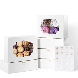 30 Pcs Bakery Boxes 8-In with Windows, Cookie Boxes White for Chocolate Covered Strawberries, Treats, Donuts, Cupcakes, and Candy Gift Giving 8x6x2.5 Inch