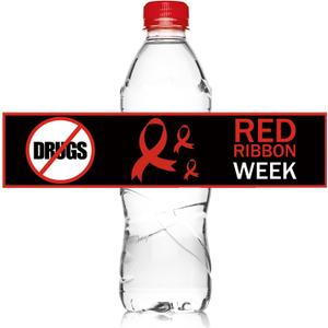 Fumete 100 Pcs Red Ribbon Week Water Bottle Labels 8.5 x 2 Inch Red Ribbon Awareness Stickers Decorations Party Favors Supplies for No Drugs Campaigns Fundraising Charity Activity