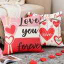 OHOME Valentines Day Decorations -Valentine's Pillows Covers 18x18 Inch Heart Throw Pillows - Valentines Decor Party Favors Supplies Accessories Indoor Outdoor for Galentines Day Home Couch Office (Red)