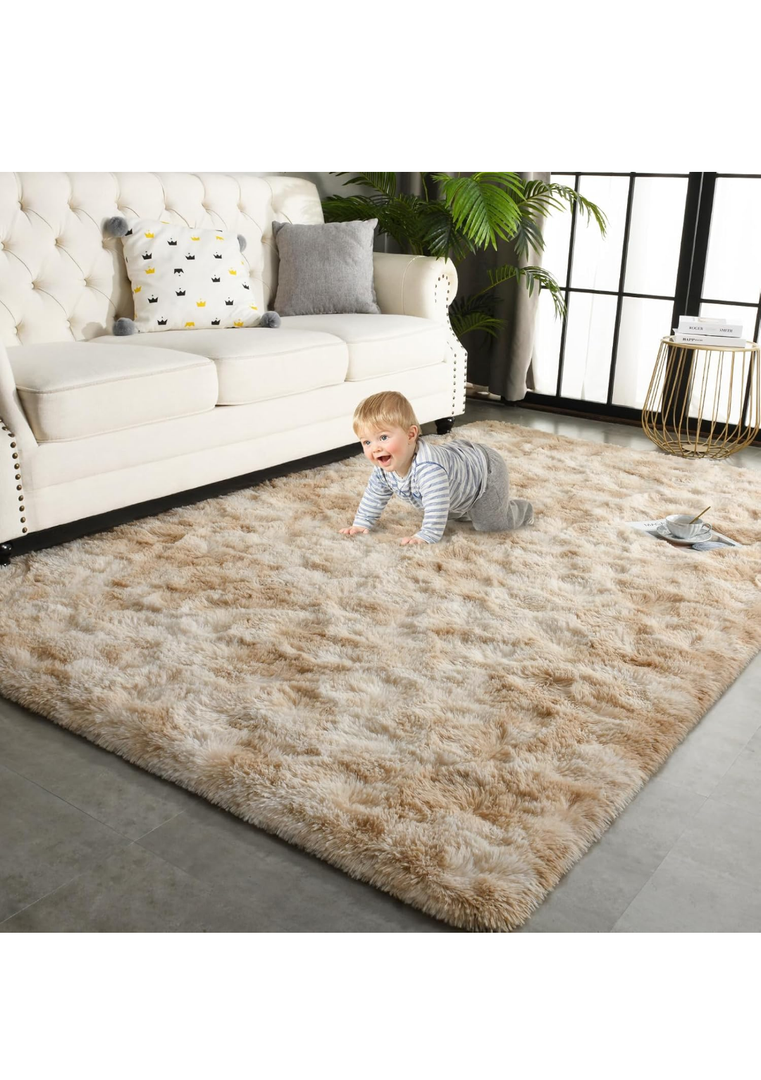 TWINNIS 4x6 Large Shag Area Rugs for Living Room Bedroom, Tie-Dye Beige Indoor Super Soft Fuzzy Plush Rugs, Upgrade Anti-Skid Modern Furry Rugs Fluffy Carpets for Kids Room Nursery Home Decor