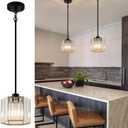 Black Pendant Lights Kitchen Island 2 Pack, Modern Crystal Chandeliers, Mini Hexagonal Pendant Light Fixture, Adjustable Hanging Ceiling Light for Kitchen Island Dinning Room Sink Bedroom