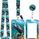 ID Badge Holder with Retractable and Detachable Lanyard, Cute Badge Reel Breakaway Lanyard with Carabiner Clip for Women, Teachers, Nurses, Students, Perfect Work and Office(Watercolor Sea Turtle)