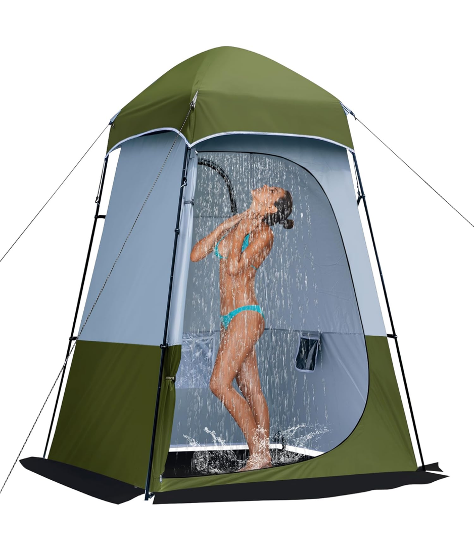 Camping Shower Tent, Oversize Pop Up Changing Tent, Portable Outdoor Bathroom Toilet Tent with Floor, Easy Set Up Privacy Shelter for Dressing, Hiking, Fishing, UPF50+