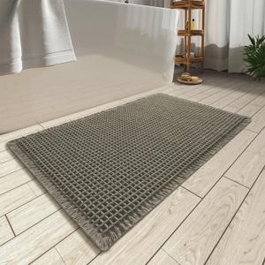 AMOAMI Upgraded Waffle Bath Mat, Super Absorbent Non Slip Bath Mats for Bathroom Floor, Machine Washable Bathroom Rugs with Tassels, Rubber Backed Bathroom Mats, Ultra Soft, 24" x 36", Green