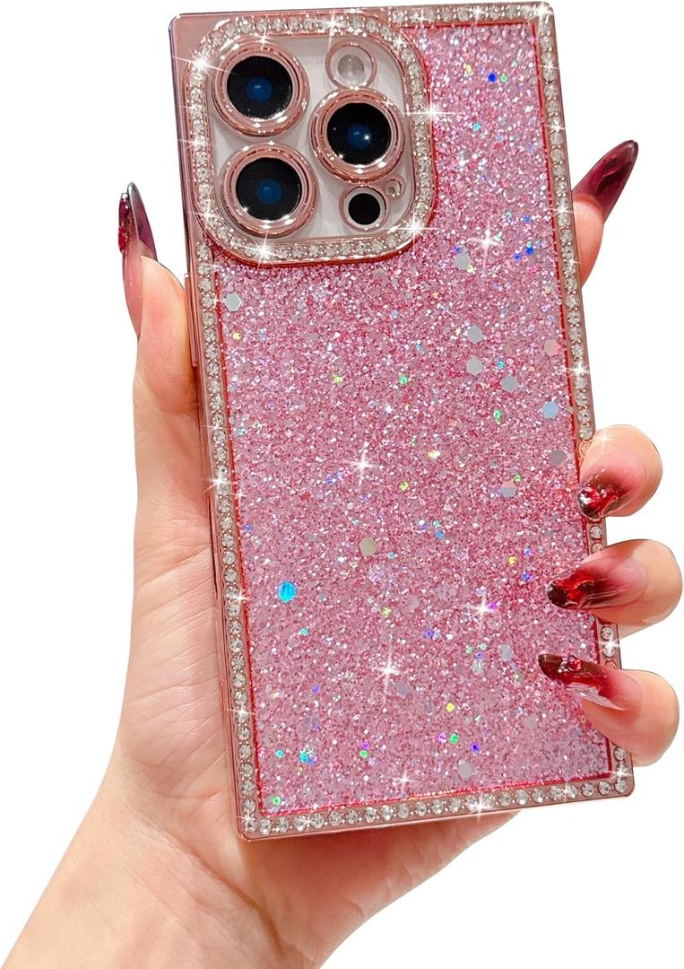 Owncase for iPhone 13 Pro Max Case Glitter, Crystal Diamonds Shiny Bling Sparkly Electroplated Edge Shockproof Soft TPU Bumper Phone Case for Women Girls, Silver