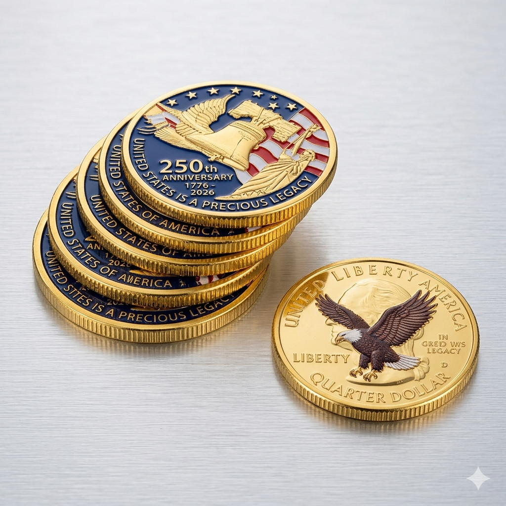 Highergo 250th Anniversary Commemorative Coins USA Eagle and Patriotic Symbols Collectible 250 Year Merchandise for Celebration Display Collectors Challenge Coin Gift(10 Pcs,Style 1)