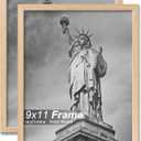 Natural Solid Wood 9x11 Picture Frame, Display 9 x 11 Inch Picture Poster Photo, Vertical & Horizontal Wall Hanging - 2 Pack/Natural/9"x11"
