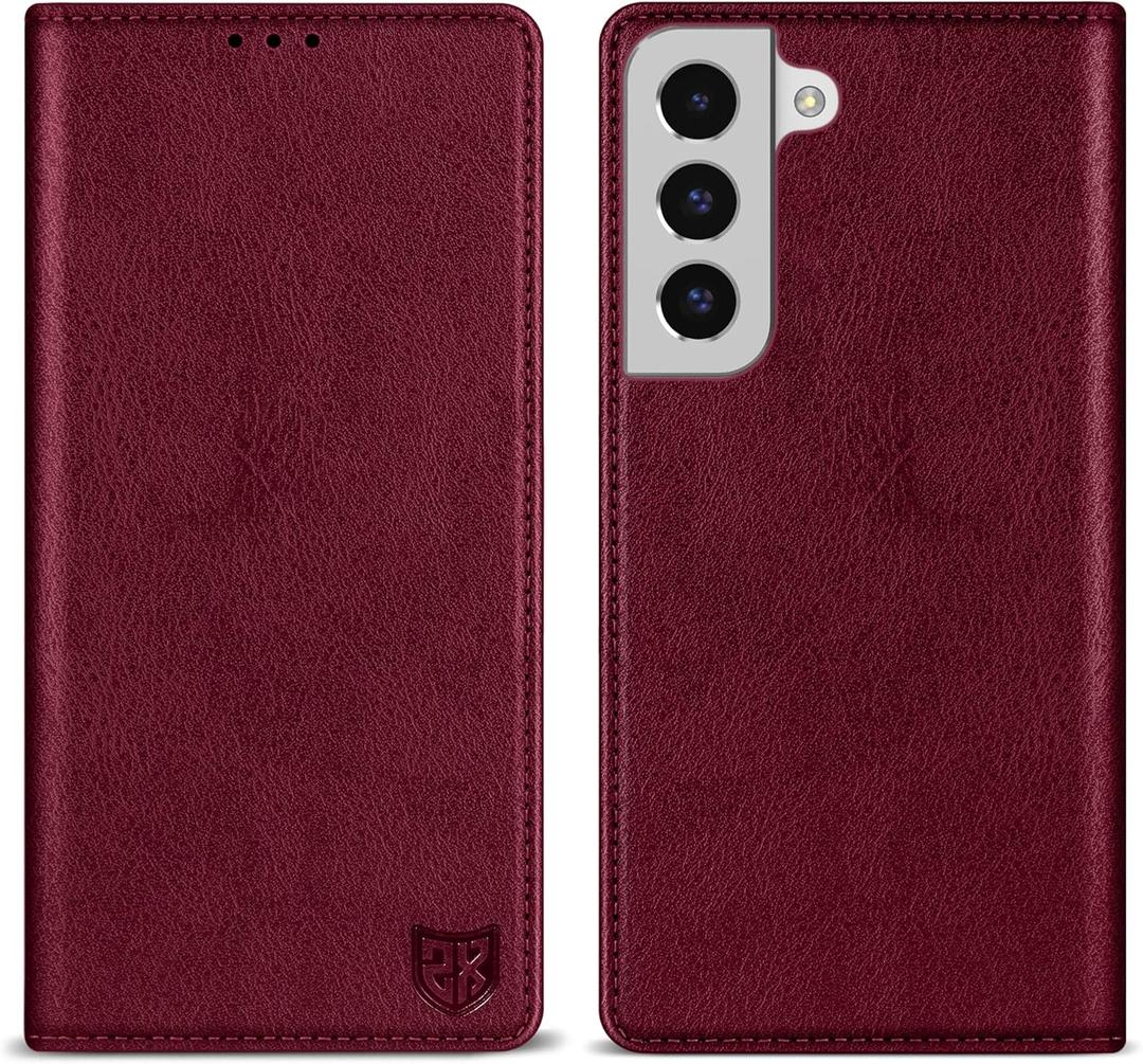 ZZXX for Samsung Galaxy S22 Wallet Case with [RFID Blocking] Card Slot Stand Strong Magnetic Leather Flip Fold Protective Phone Case for Samsung Galaxy S22 Case Wallet(Wine Red-6.1 inch)