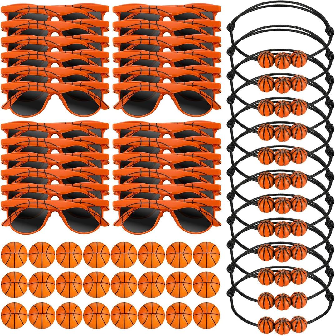 72 Pcs Basketball Senior Night Gifts 2026 Team Gifts Bulk Basketball Party Favors, 24 Basketballs Glasses 24 Stress Balls 24 Bracelet Team Rewards Sport Birthday Party Decor for Women Men