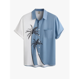 Hardaddy Men's Hawaiian Shirt Short Sleeves Coconut Printed Button Down Summer Beach Casual Shirts, Size Large, Blue 