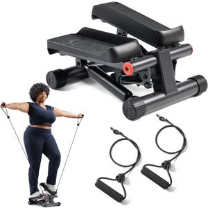 Sunny Health & Fitness Mini Stepper for Exercise at Home, Stair Step Workout Machine with Resistance Band and Over 300lb Weight Capacity, Optional Twist Motion and Free SunnyFit App Connection