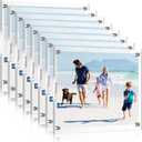 Yalikop 8 Pack Acrylic Floating Picture Frame 8.5 x 11 Inches Wall Mount Frameless Photo Frames Double Panel Clear for Home Office Photo Display, Full Size 9.6 x 13.2 Inch(Silver)