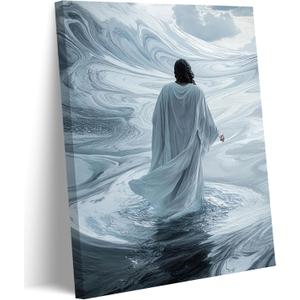 Jesus Christ Walking On Water Canvas Wall Art Mystical Christian Picture Wall Decor Surreal Religious Artworks Poster Print Painting for Living Room Bedroom Church Home Decoration, Size 16x24