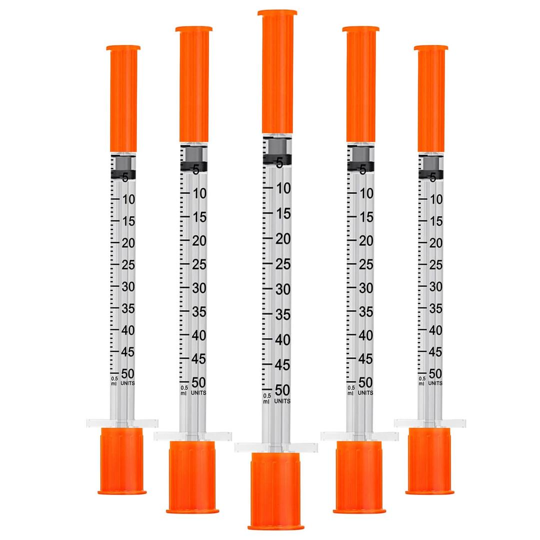 5 x 1/2ml Syringe with Needle,1/2ml 31G 8mm Syringe,Individually Wrapped,Pack of 10