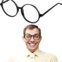 Big Round Eye Glasses Black Accessories Cosplay Jumbo Round Eyeglasses Fake Nerd Glasses for Adult Halloween Event Festival Dress up