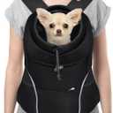 YUDODO 9-14lbs Dog Front Carrier Backpack, Adjustable Breathable Pet Carrier for Small Dogs, Ventilated Puppy Back Pack with Safety Belt, Lightweight Doggy Backpack for Hiking Outdoor(Jet Black, L)