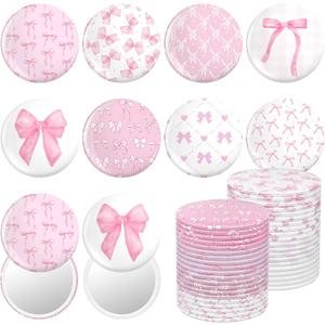 Namalu 48 Pcs Pink Bow Coquette Mini Pocket Mirrors Breast Cancer Awareness Inspirational Christian Gifts Bulk for Women Portable Round Makeup Mirror Church Religious Party Favors(Cute Style)