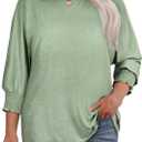 Eytino Plus Size Tops for Women Crew Neck 3/4 Sleeve T-Shirts Loose Casual Solid Basic Business Tees Blouses(3X)