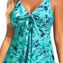 Yonique Women's Flowy Tankini Top - Modest Swim Top with Loose Fit, No Bottom (X-Large, Green Paisley-1)