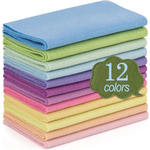 XSEINO 12 Rolls 8"x35" 1.4mm Thick Soft Felt Fabric Sheet 12 Assorted Macarone Series Colors Felt Pack for DIY Craft Sewing Squares Nonwoven Patchwork