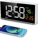 Netzu Alarm Clocks for Bedrooms, Digital Alarm Clock with Date Temperature and Weekday, Manual DST, Snooze, 2 Alarms, 4 Volumes for Living Room Home Bedside Desk White