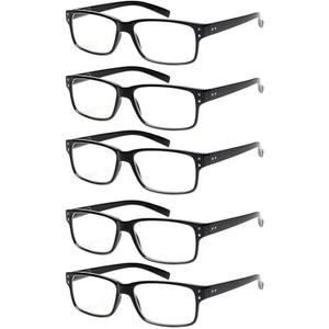 DEAAOK 5 Pack Reading Glasses for Men Rectangular Reader with Spring Hinges, 3.0x, Black