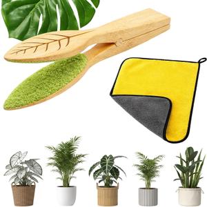 Leaf Cleaning Tongs, Plant Leaf Cleaner, Plant Duster and Leaf Cleaner for House Plants, Gentle Dust Removal Tool for Indoor Plants, 2-Piece Set with Cleaning Brush and Towel