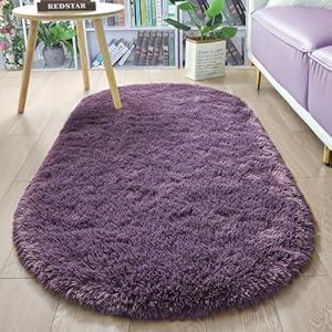 Merelax Soft Shaggy Rug for Kids Bedroom, Oval 2.6'x5.3' Grey-Purple Plush Fluffy Carpets for Living Room, Furry Carpet for Teen Room, Anti-Skid Fuzzy Comfy Rug for Nursery Decor Cute Baby Play Mat 