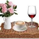 Rectangle Wicker Scalloped Tray, Hand Woven Synthetic Rattan Serving Tray with Handles, Coffee Table Decorative Tray Basket for Modern Boho Rustic Home Ornament or Organizing (Brown)