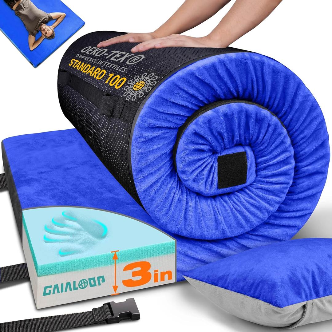 Memory Foam Camping Mattress, 3 Inch Sleeping Pad, Twin XL, Lapis Blue