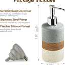 Ceramic Soap Dispenser Set for Hand Soap, Shampoo, Dish Soap, Conditioner, Bathroom & Kitchen, Stainless Steel Pump, Includes Silicone Funnel, 12 Oz, Non-Slip, Elegant Kitchen Decor, Gray