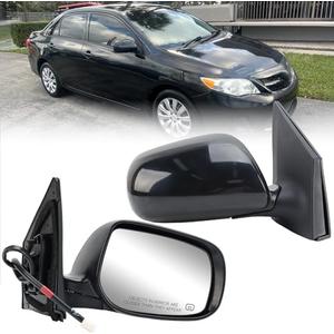 Right Passenger Side Mirror Compatible with Toyota Corolla 2009-2013 Heated Power Glass Manual Folding Black 5 Pins