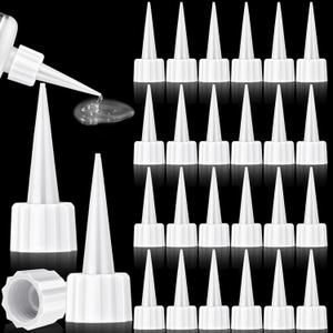 Loopeer 24 Pcs 312 Extra Tips for Ca Glue Snip Tip Applicator Tips Cap Plastic Glue Micro-Tips Extender Precision Applicator for Ca Bottle Adhesive Tubes Dispensing DIY Crafts(White)