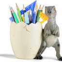Cute Pencil Holder Funny Dinosaur Desk Accessories,Pen Organizer for Home and Office Decorative Supplies,Decor Toothcup,Resin Gift for Man and Women (Gray)
