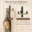 Solid Wood Freestanding Coat Rack with 6 Gold Metal Hooks, Heavy-Duty Freestanding Coat Stand for Coats, Hats, and Bags, Coat Racks for Bedroom, Entryway, and Living Room (Black)