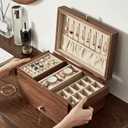 CHOSIN Black Walnut Wooden Jewelry Box for Women, 3 Level Multi-functional Drawer Organizer Box Watch Necklace Ring Earring Storage, Ideal Gift for Her