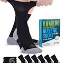Doctor's Select Bamboo Viscose Black Diabetic Socks for Men - 6 Pairs Crew Stretch Top Mens Diabetic Socks | Moisture Wicking Diabetic Neuropathy Socks for Men | Black