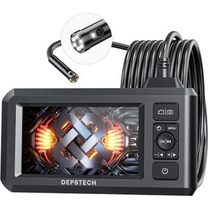 DEPSTECH Dual Lens Industrial Endoscope, 1080P Digital Borescope Inspection Camera, 7.9mm IP67 Waterproof Sewer Camera with 4.3" LCD Screen, 7 LED Lights, 16.5FT Semi-Rigid Cable, 32GB Card-Black