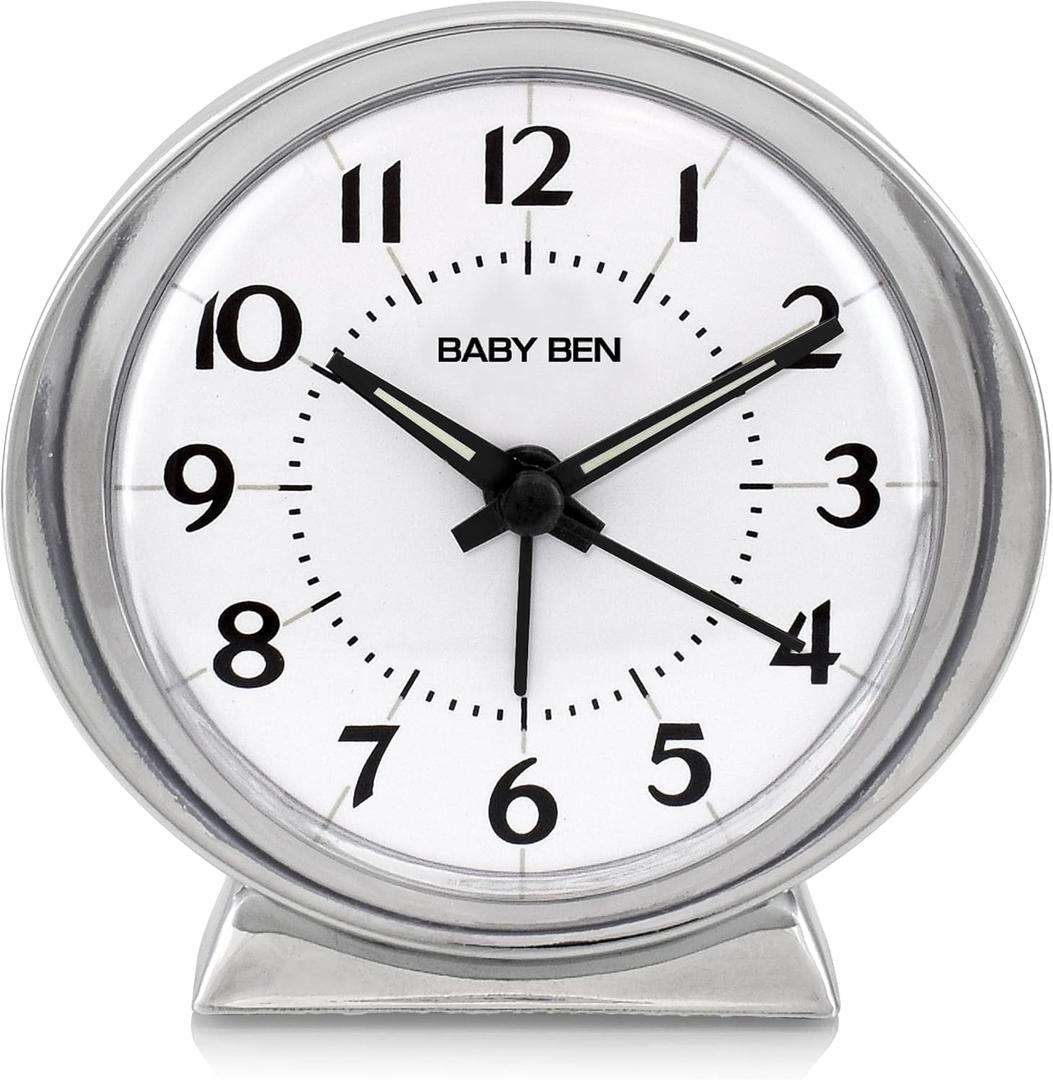 Westclox Classic Baby Ben Alarm Clock for Heavy Sleepers - Authentic 1964 Design, Loud High-Volume White Alarm Clock, Battery Operated, Metal Bezel (Small)