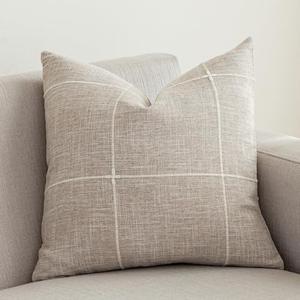 vctops Rustic Lattice Cotton Linen Decorative Throw Pillow Cover Embroidery Square Cushion Cover Pillowcase for Sofa Bedroom Couch (Plaid Coffee, 20"x20")