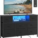 SONGMICS BELLAH Collection - Dresser for Bedroom with Outlets and LED Lights, TV Stand for TVs Up to 55 Inches, Chest of Drawers, 8 Drawers, Steel, Industrial, Modern, Ink Black ULGS433BH02S