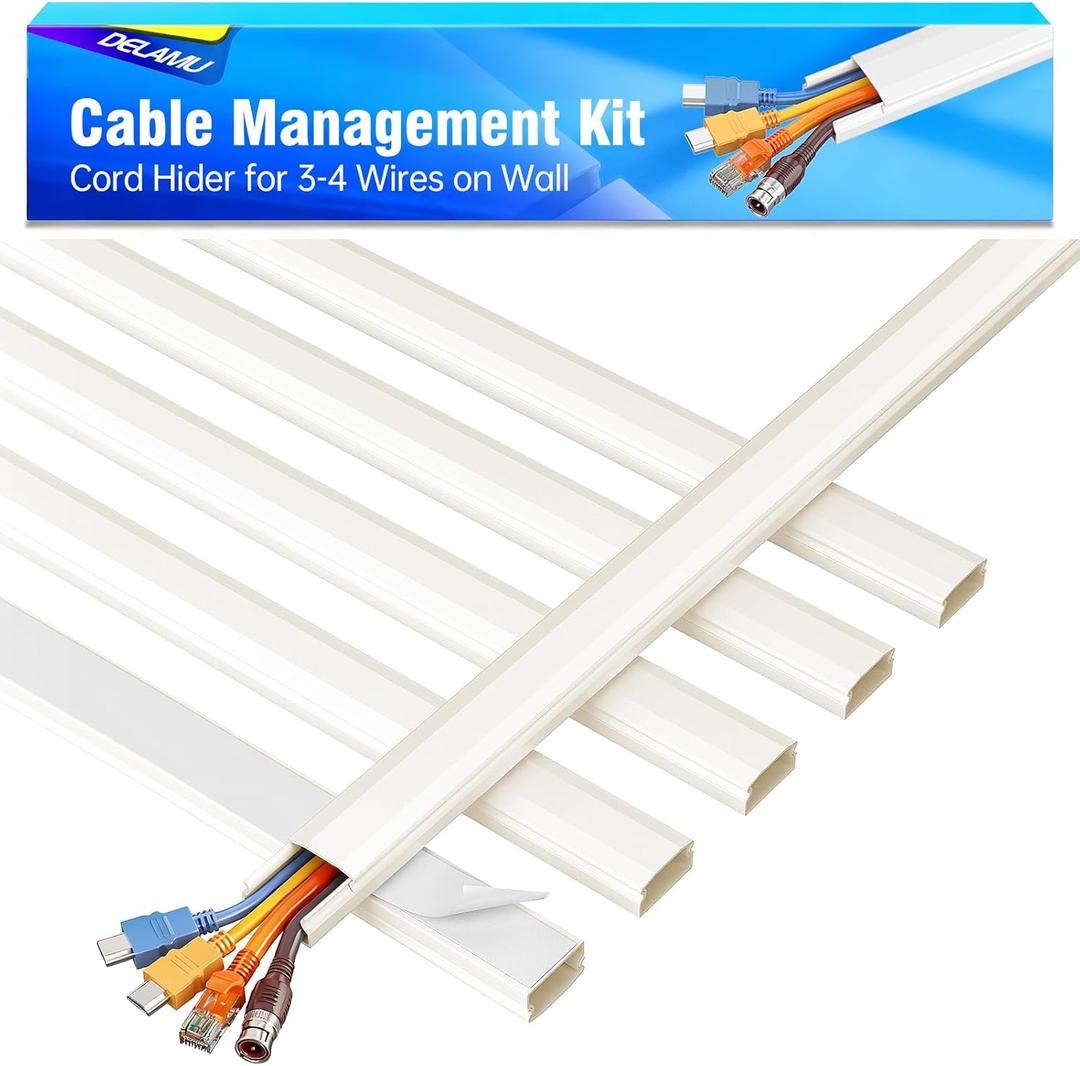 Delamu Beige Cord Hider, 85in Cord Covers for 3-4 Wires on Wall, Beige Cable Hider Cable Management, Easy Set up Wire Hiders Wire Covers for Cords on Wall, TV Cables Cover Concealer, 6X W1.18 H0.67in