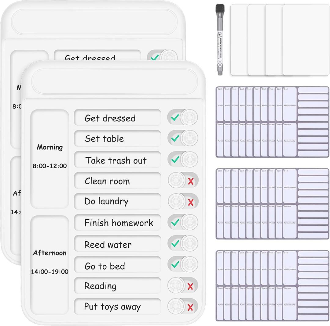 2Pcs Chore Chart for Kids to Do List Checklist Board Detachable Message Slider Schedule Planning Boards with 30Pcs Blank Checklist 4Pcs Cardstock for Habit Tracker or Daily and Weekly Planner (White)