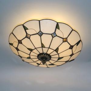 16 Inch Tiffany Style Stained Glass Ceiling Light Tiffany Flush Mount Ceiling Light Vintage Chandeliers Pendent Light Lighting Fixture Lamps (16 Inch Leaf White)